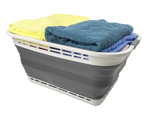 SAMMART 42L Collapsible Plastic Laundry Basket - Foldable Pop Up Storage Container/Organizer - Portable Washing Tub - Space Saving Hamper/Basket (Grey/Steel Grey) - Image 3