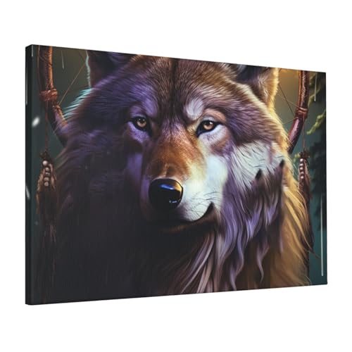 Impression sur toile loups et attrape-rêves - Déco murale salon