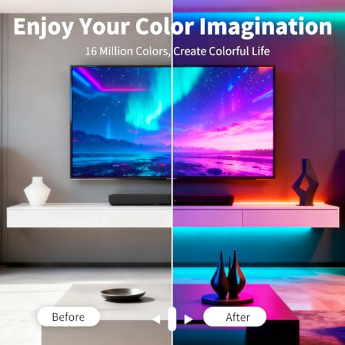Image of LED Strip Lights,RGB Music Sync Color Changing Led Lights with Smart App Control Remote & Remote Control,LED Lights for Bedroom,Room Essential,Sense of Atmosphere Decorations(65FT-1Roll)