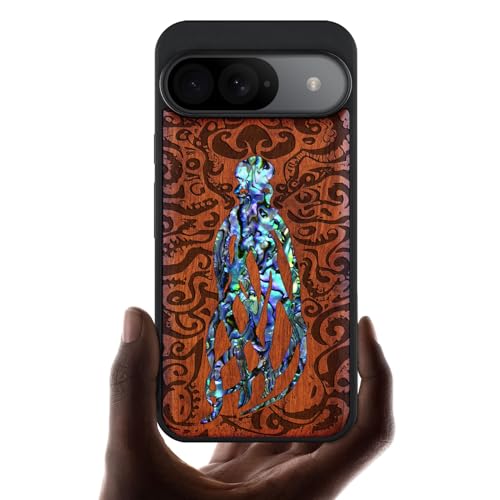 Coque Pixel 9 bois et coquille, étui de protection artistique compatible Google Pixel 9