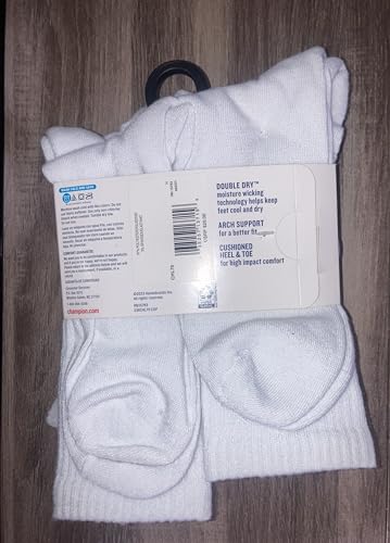Champion Men's White Crew Sock, 6 pack, size 6-12 Double Dry, Arch Support, Cushioned Heel & Toe2