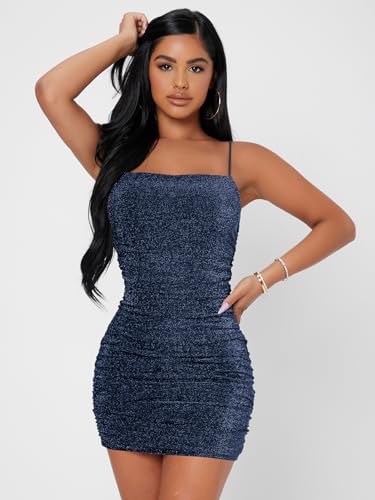 Image of Floerns Women's Glitter Sleeveless Ruched Party Clubwear Bodycon Mini Dress