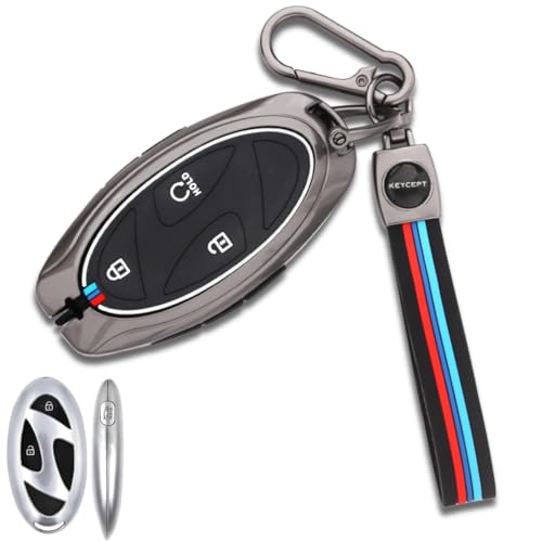 Image of KEYCEPT Metal Alloy Keycover Compatible for Hyundai Venue 4 Button Smart Key Cover (Long Keychain)