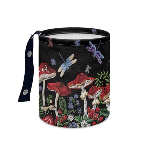 Image of Dragonfly Mushroom Car Garbage Can Mini Car Trash Bin Truck Organizer Auto Storage Bag Waterproof Portable Accessories Road Trip for Kids