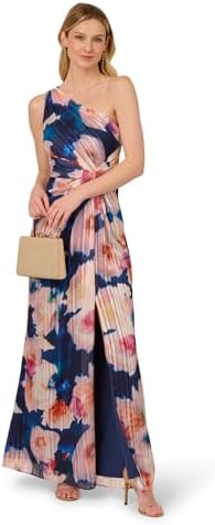 Adrianna Papell Women's One Shoulder Chiffon Gown | Long Evening ...