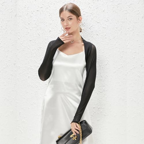Women's Lace Shrug Sheer Mesh Cropped Cardigan Bolero Long Sleeve Open Front Shawl Crop Dress Cover Top4