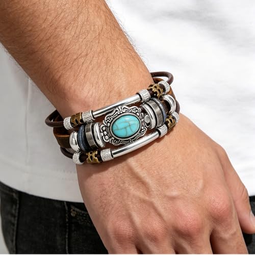 Pulsera de cuero multilayer vintage para hombre miniatura 3
