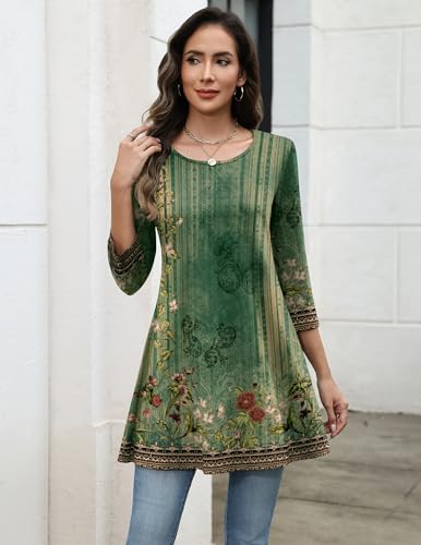 Image of Zeagoo Women Tops 3 /4 Sleeve Dressy Casual Plus Size Tunics Loose Blouses