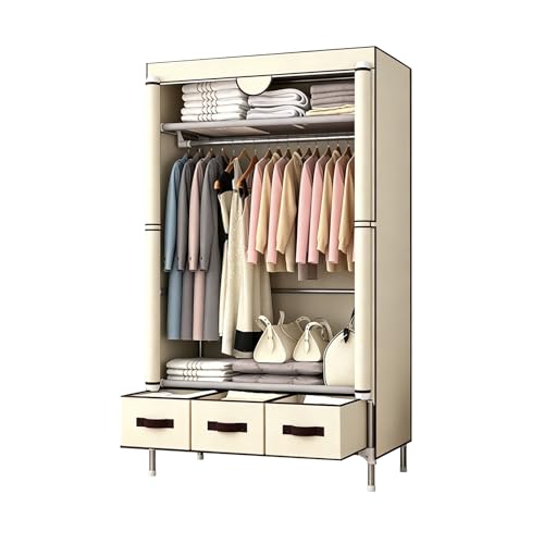 Portátil Almarios Dormitorios Tela Gran Capacidad Armario Pequeño con Cajones Dormitorio Fácil de Montar para Dormitorios y Apartamentos(Beige)