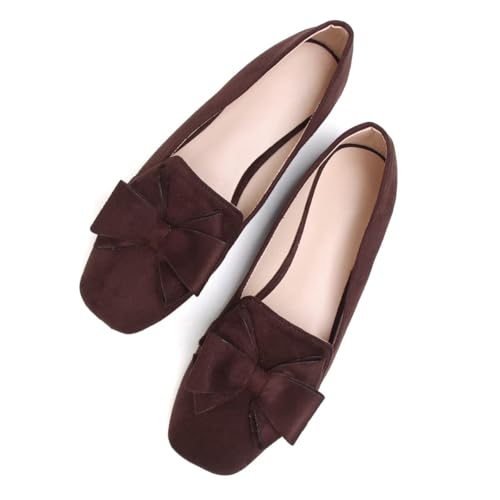 Image of WENJIAZHIZHI Square Toe Bow Ballet Slip-On | Classic Suede Finish,Chic Bow Detail,Effortless Everyday Style,Wedding Party Office,Plus Size Available