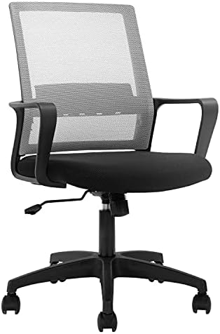 Office Chair Ergonomic Desk Task Chair Mesh Computer Chair Mid-Back Mesh Home Office Swivel Chair Modern Executive Chair with Wheels Armrests Lumbar Support (Grey)