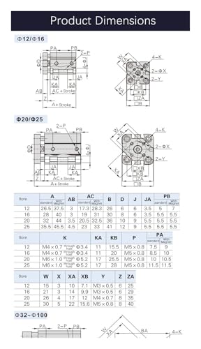 Vérin pneumatique à trois axes TACQ20 compact avec alésage 20mm