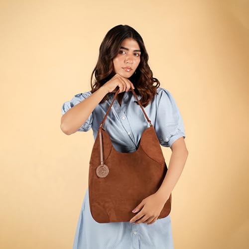 Image of Theater Fudge Shoulder Bag for Women | Structured Faux Leather & Faux Suede Hobo Tote with Magnetic Closure | Spacious Everyday Handbag with Internal Zip Pocket