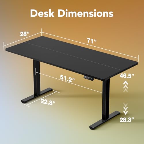 Image of HUANUO 71 x 30 inch Electric Standing Desk Adjustable Height, 4 Memory Height Settings, Sit Stand Up Desk for Home Office & Computer Workstation, Black