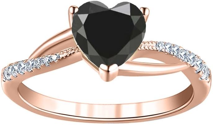 Heart Shaped Black Diamond Engagement Ring, 14k Gold Finish Solitaire With Accent Anniversary Ring, Black Diamond Ring