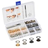 【Ösen Größe & mit Aufbewahrungsbox】 Ca. 6 mm/ 1/ 4 Zoll im Innendurchmesser, 10 mm/ 7/ 16 Zoll im Außendurchmesser, 4 mm in der Fasslänge. Mit Plastikaufbewahrungsbox, gut für die Aufbewahrung von kleinen Tüllen, einfach zu holen und gelten beim Nähen. Lochschneider Farbe: Silber oder Schwarz stochastisch versandt.