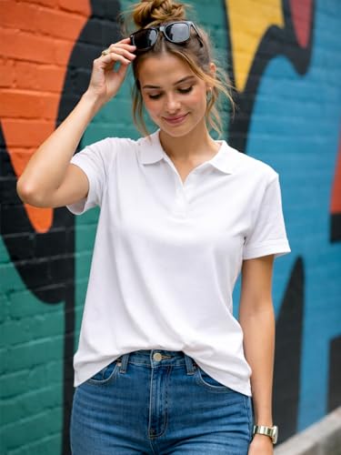 Image of Juneberry Women's Cotton Lycra Polo T- Shirt, Short Sleeve Casual Top, Soft, Lightweight, Stretchable & Stylish, Versatile Everyday Wear, Sizes S-2XL