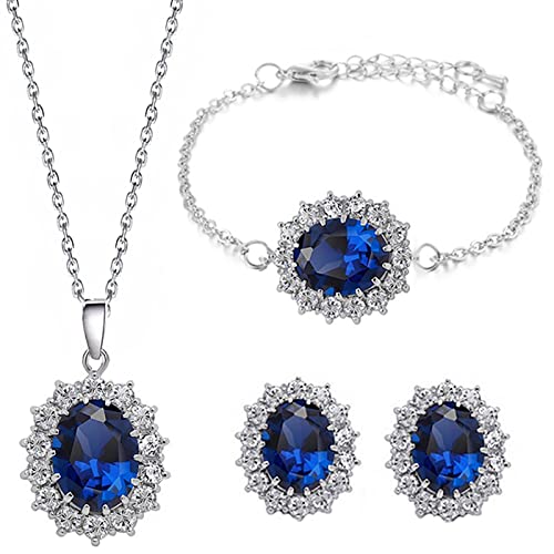 Rumnoke Jewellery Set for Women Cubic Zirconia Jewelry Set Necklace Bracelet and Earrings Set Gifts for Women Blue