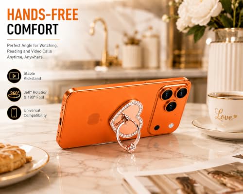 Image of Mizi 2Pack Bling Heart Phone Ring Holder Stand, 360 Rotating & 180 Foldable Finger Grip Kickstand-Strong 3M Adhesive, Zinc Alloy Phone Ring-Smartphones & Tablets, Sparkly Diamond Design - Rose Gold