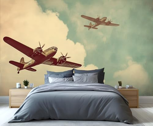 YXQAIED Papel pintado de avión, papel pintado mural de helicóptero, avión de dibujos animados, no autoadhesivo, murales de pared grandes para sala de estar, dormitorio, decoración del hogar, 200 x 140