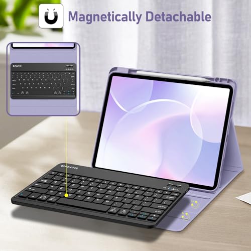Image of FINTIE Keyboard Case for iPad Air 13-inch M4 /M3 /M2 (2026 /2025 /2024) with Pencil Holder - Soft TPU Back Cover with Magnetically Detachable Bluetooth Keyboard, Lilac Purple