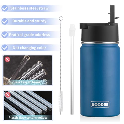 Image of koodee Small Water Bottle -12 oz Stainless Steel Vacuum Insulated Water Bottle BPA Free, Boy Water Bottle for School Wide Mouth Flask (Navy)