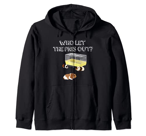 Who let the Pigs out I Funny Guinea Pig Zip Hoodie, Black