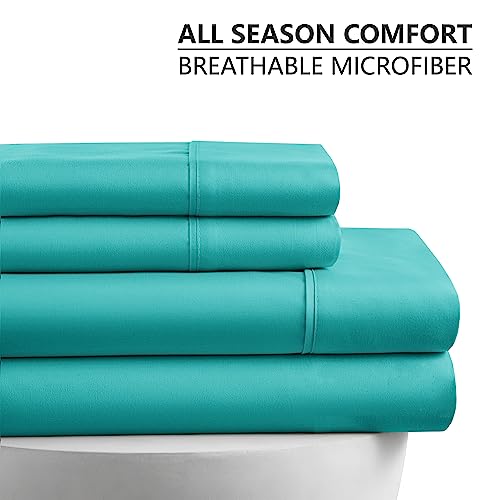 American Home Collection Twin Size Sheet Set - 16-Inch Deep Pocket - Ultra Soft Microfiber Bed Sheets - Breathable, Wrinkle Free, Easy Care - Oeko-Tex Certified (Twin, Turquoise)