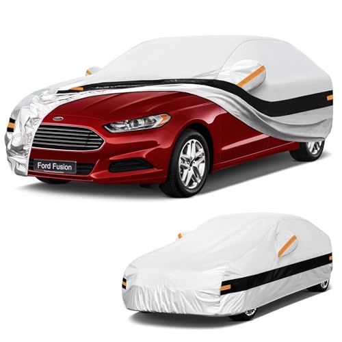 Image of 10 Layers Car Cover Custom Fit for Ford Fusion (2005-2026), Waterproof All Weather for Automobiles, Outdoor Full Cover Sun Dust Rain Protection with Cotton.Silver