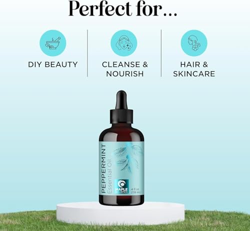 Image of Peppermint Essential Oil for Diffuser Aromatherapy - 100% Pure Peppermint Oil for Hair Skin and Nails Plus Undiluted Refreshing Aromatherapy Essential Oil for Diffusers Baths and Topical Uses 4oz