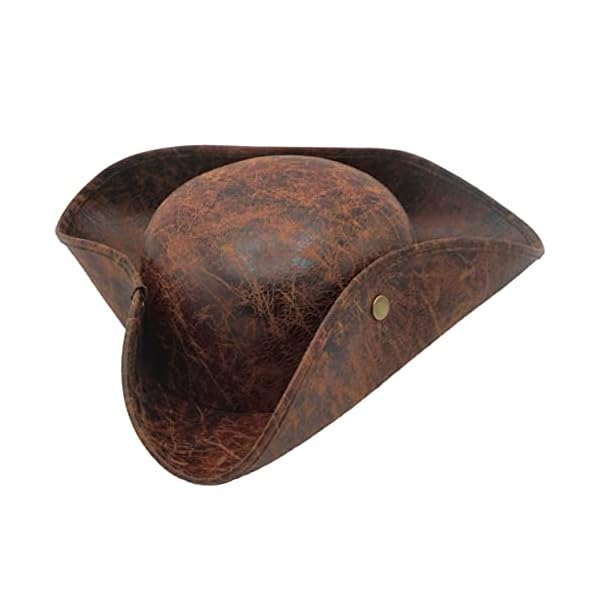 4e's novelty brown faux leather pirate hat for adult men women kids tricorn hat for halloween pirate costume accessories
