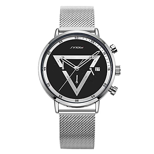 SINOBI Analogue Mens Black Dial Watch - 11S9830G01 (Silver Strap) (B09CG215QQ) Amazon Price History, Amazon Price Tracker