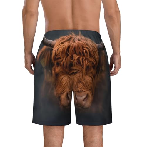 Men's Beach Shorts Highland Cow Mens Swim Trunks Board Shorts with Pockets Swimwear Bathing Suits4