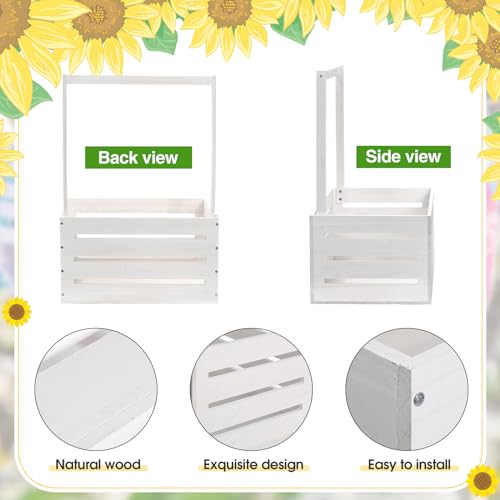 Image of Juexica Wooden Baby Shower Crate Closet, Sunflower Theme Baby Basket with Handle and Garland Letter, Storage Crate Hamper, DIY Basket for Pregnancy New Parent(White)