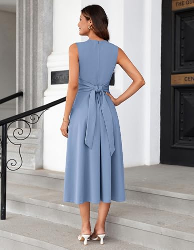 Image of GRACE KARIN Women 2026 Work Dress Sleeveless Tie Waist Elegant Party Cocktail A Line Flowy Midi Dresses with Pockets