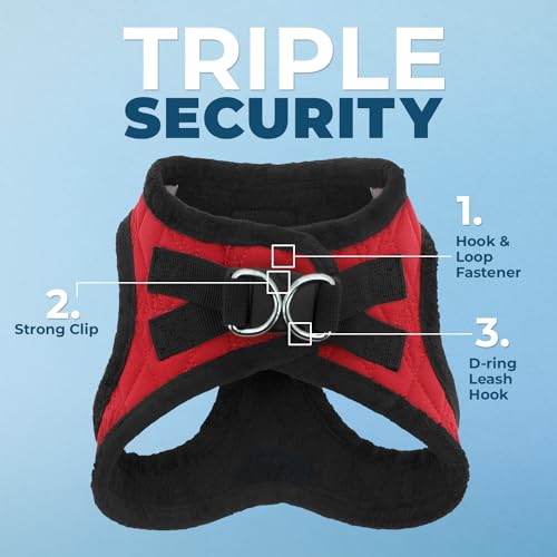 Image of Best Pet Supplies Step-in Dog Harness - Soft, Reflective, 5 ft Leash Combo with Neoprene Handle for Small & Medium Dogs - Red Plush, XS