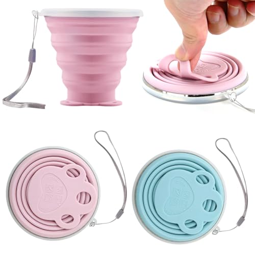 JEYORZY 2 vasos de silicona plegables, Vasos de viaje plegables con tapa hermética, Reutilizables, Adecuados para senderismo