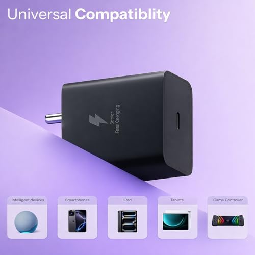 Image of 25W PD 3.0 Type C Fast Charging Adapter for Samsung Galaxy M17|M07|M36|M06|A55|A35|F06|S25 fe|S22|S24|F36|F16|M35|S23|A06|S25 Plus|Tab S11| 25W for Samsung Phones (HS 45 /JS2)