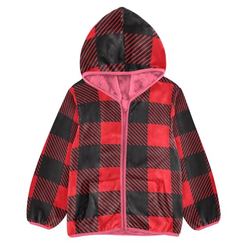 GuoChe Red Black Plaid Hooded Fleece Jacket Baby