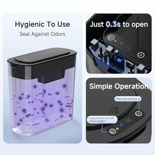 tipgo automatic motion sensor bathroom trash can with lid 26 gallon touchless trash bin smart garbage can plastic slim wastebasket for bedroom office dorm black