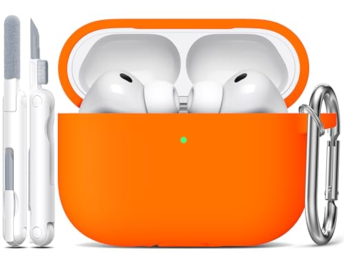 Image of R-fun for AirPods Pro 3 Case (2025), Soft Silicone Protective Case Cover Compatible with Apple AirPods Pro 3rd Generation (USB-C Cable) for Women Men with Cleaning Kit and Keychain, Orange