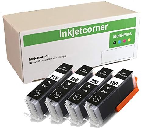 InkjetcornerInkjetcorner 4 Big Black Compatible XL Ink Cartridge with Chip Replacement for 250 PGI-250XL Series IP7220 iX6820 MG5620 MG6620 MG6600 MX920 MX922 MG7120 MG7520