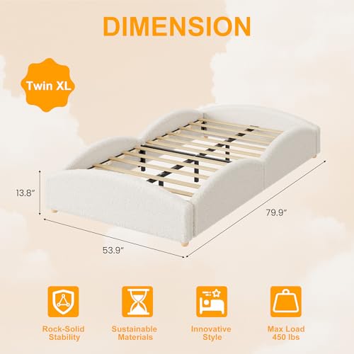Image of Garvee Twin-XL Size Bed Frame for Kids, Beige