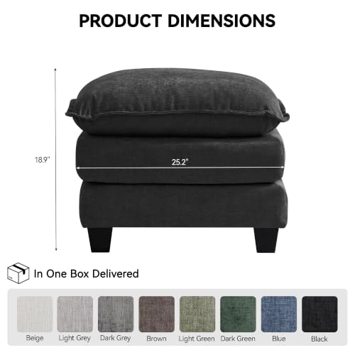 Image of 25'' Cloud Ottoman for Couch, Deep Seat Ottomans for Sofa, Modern Removable Upholstered Ottoman Bench for Living Room, Bedroom, Small Apartment, Black