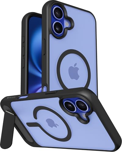 Image of eller sante Zenon Magpro Back Cover Case for iPhone 16 Plus Scratch Resistant Camera Screen Protector TPU Shockproof with Stand Holder Mag-Safe Wireless Charging- Black