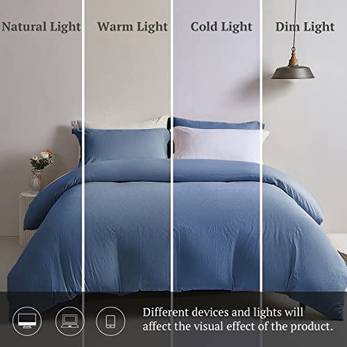 Mildly Super Soft Duvet Cover - 100% Washed Microfiber Light Denim Comforter Cover Set 3 Pieces Full Size Bedding Set With Zipper Closure & Corner Ties #TOP4