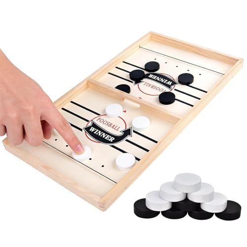 Touosy Air Hockey de mesa 2 em 1 madeira sólida dobrável portátil, jogos para crianças jogo de disco rápido, interação pai-filho atividades reunião familiar crianças adultos