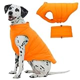 LeleTail Large Dog Winter Coat with Back Zipper & Detachable Scarf, Waterproof Warm Dog Snow Jacket, Dogs Puffer Vest for Golden Retriever, German Shepherd, Orange 2XL