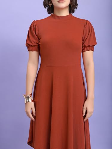 Image of PURVAJA Women's Fit & Flare Knee Length Short Sleeve Turtle Neck Solid Dress