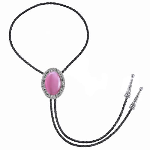 Image of GelConnie Bolo Tie for Men Women Western Cowboy Turquoise Leather Necktie | Natural Stone Bolo Tie Necklace for Women Rodeo Cowboy Leather Necktie Native American Western Cowgirl Ties Adjustable Cord